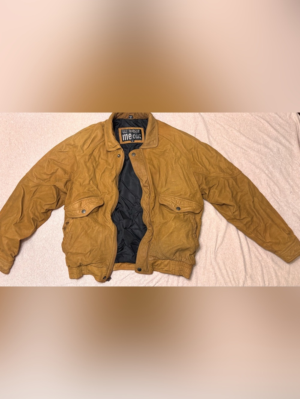 U2 Wear Me Out Men's Suede Bomber Jacket in Camel Brown